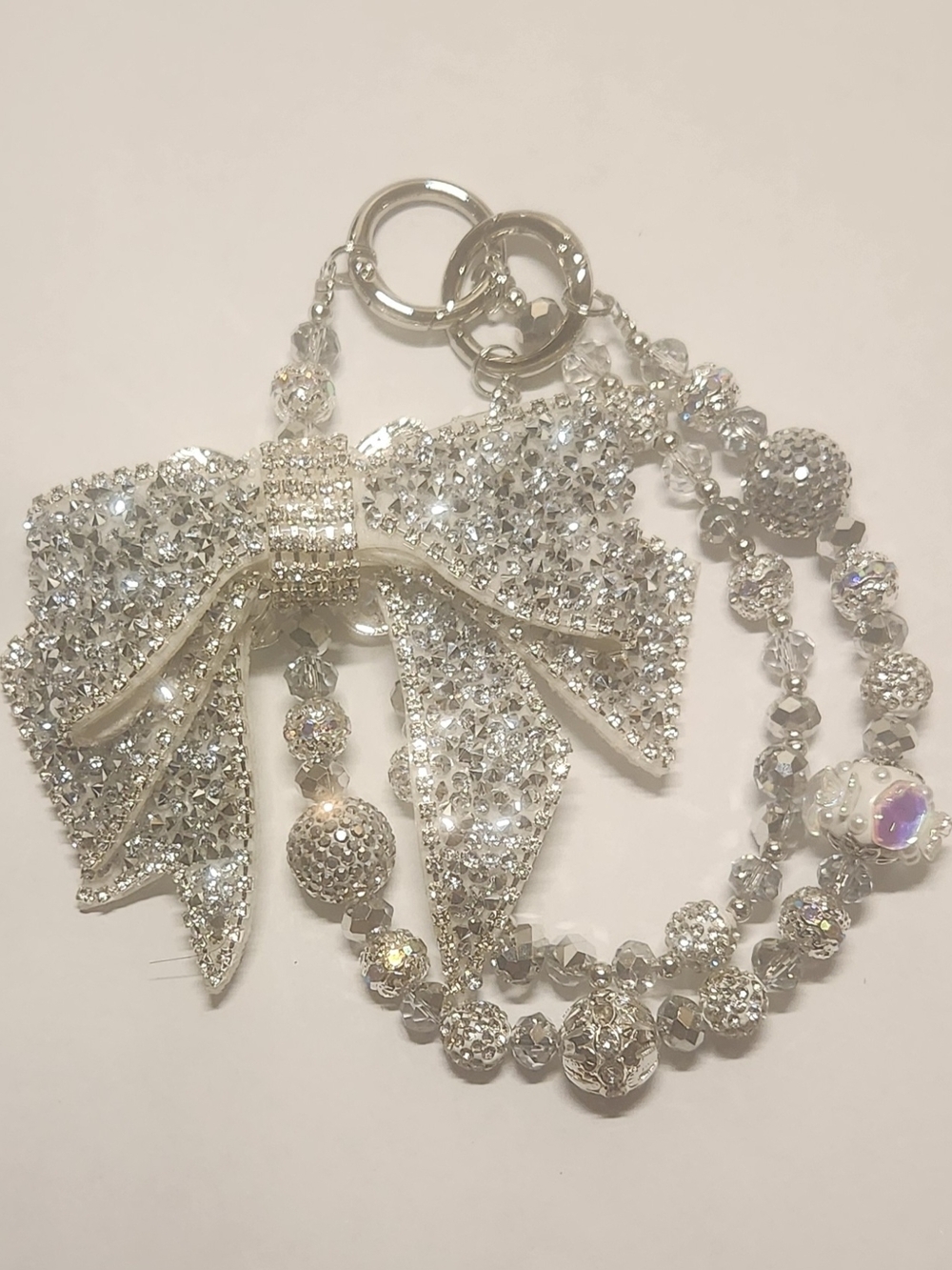 Crystal Bow Pendant Bag and Phone Charms - Silver Sparkle